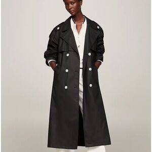 TOMMY HILFIGER OVERSIZED COATED COTTON TRENCH COAT - BLACK - WORN ONCE - S/M